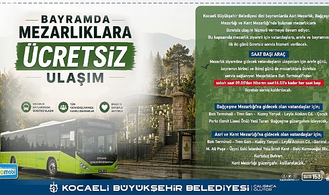 Bayramda mezarlıklara ulaşım ücretsiz