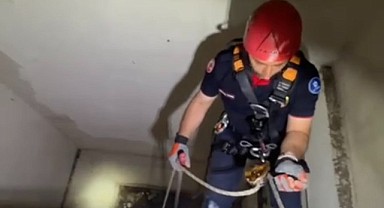Apartman boşluğuna düşen yavru martı kurtarıldı!